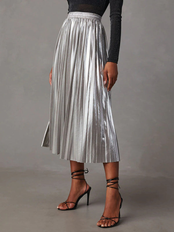 Shiny Pleated A-Line Skirt