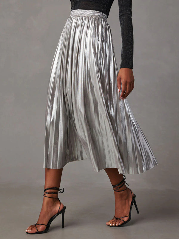 Shiny Pleated A-Line Skirt
